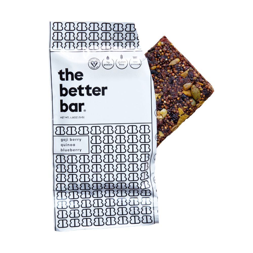 The Better Bar Original Goji Berry, Quinoa, and Blueberry Vegan Energy Bar 1.8oz opened