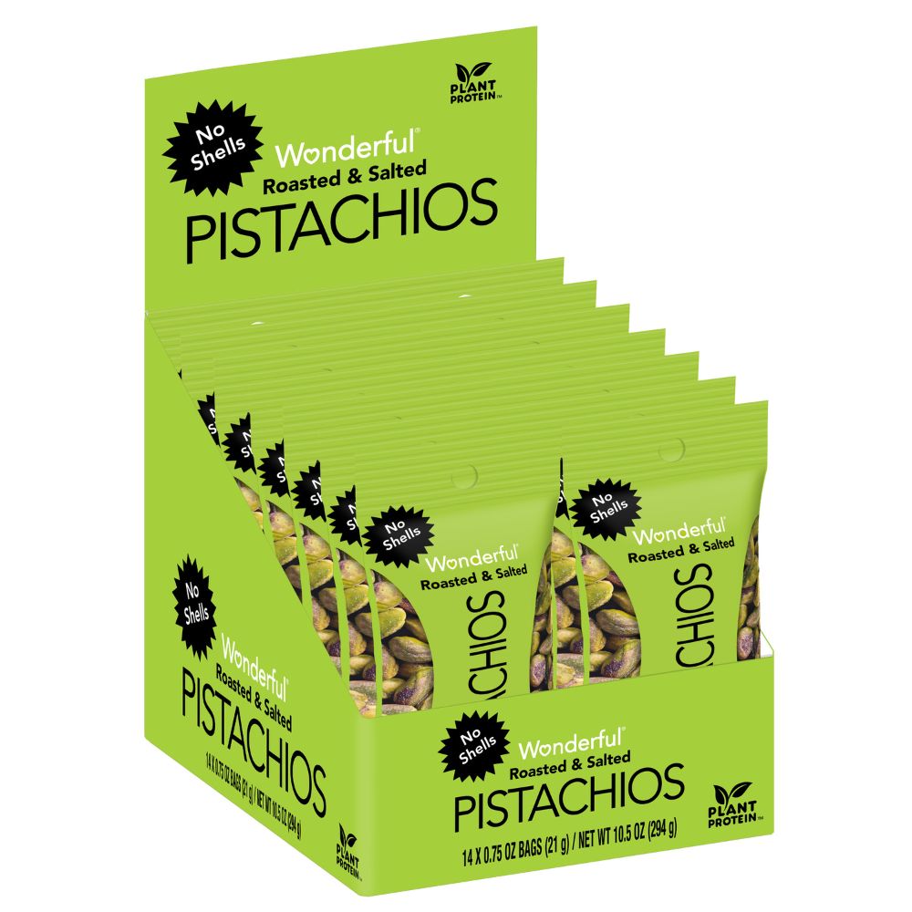 14 ct case Wonderful Roasted & Salted No Shells Pistachios 0.75oz 