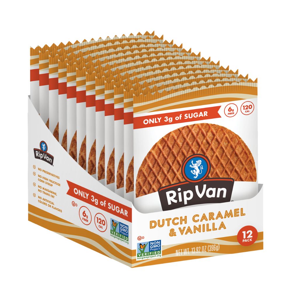 Rip Van Dutch Caramel & Vanilla Stroopwafel Cookies 1.16oz full 12ct case