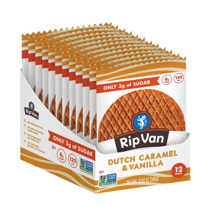 Rip Van Dutch Caramel & Vanilla Stroopwafel Cookies 1.16oz full 12ct case