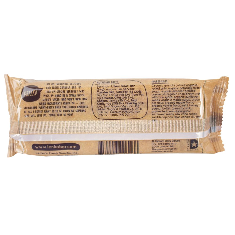 Back of Lenka Peanut Butter Granola Bars 2.25oz (12ct)