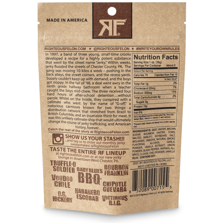 Righteous Felon Bourbon Franklin Beef Jerky 2oz (8ct)