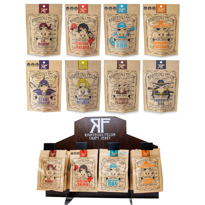 Righteous Felon Beef Jerky Lineup + Countertop Display