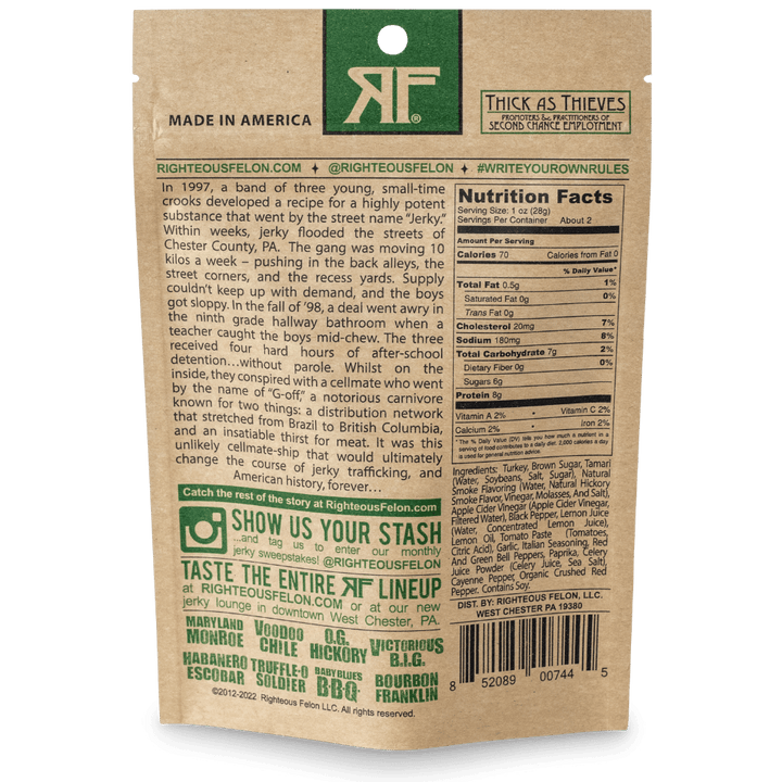 Righteous Felon Fowl Capone Turkey Jerky 2oz (8ct)