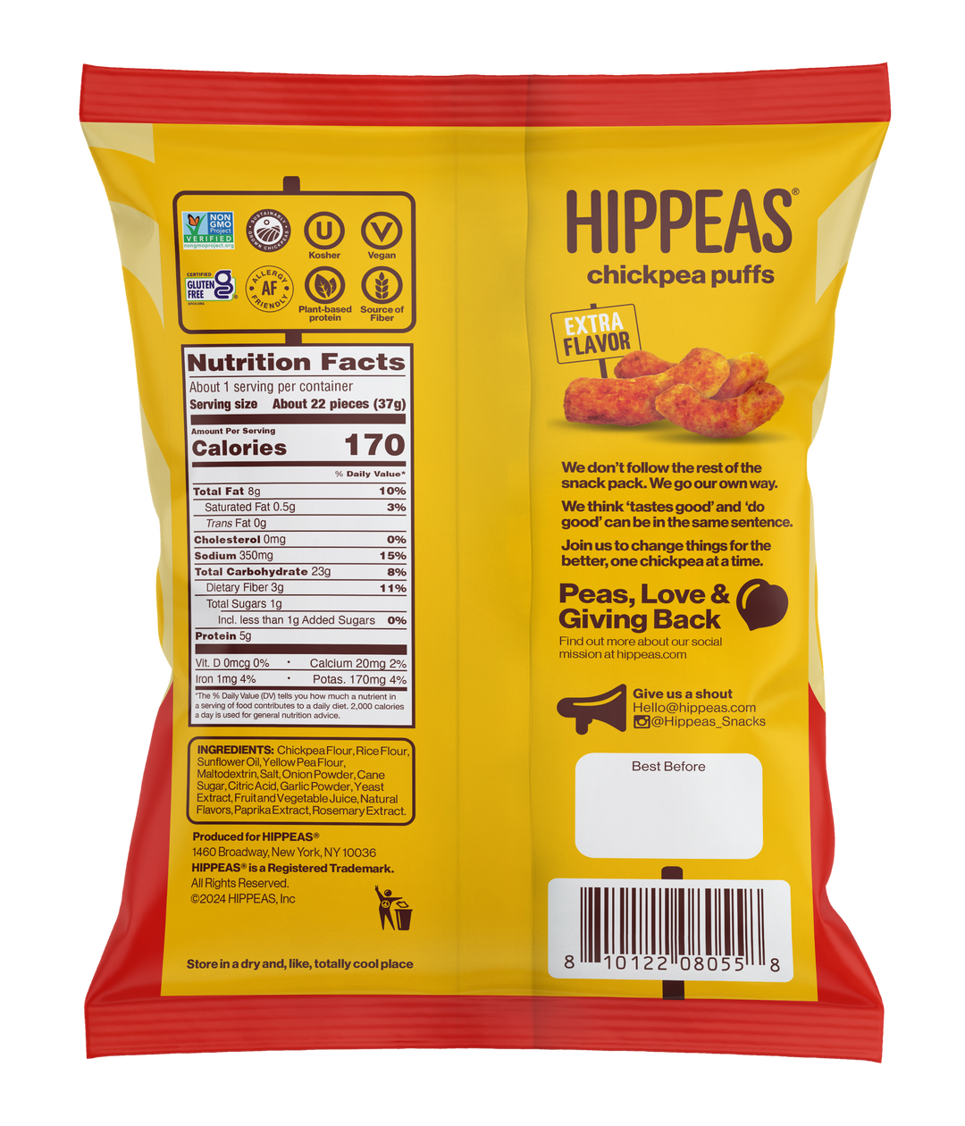 Hippeas Blazin' Hot Chickpea Puffs 1.3oz (12ct)