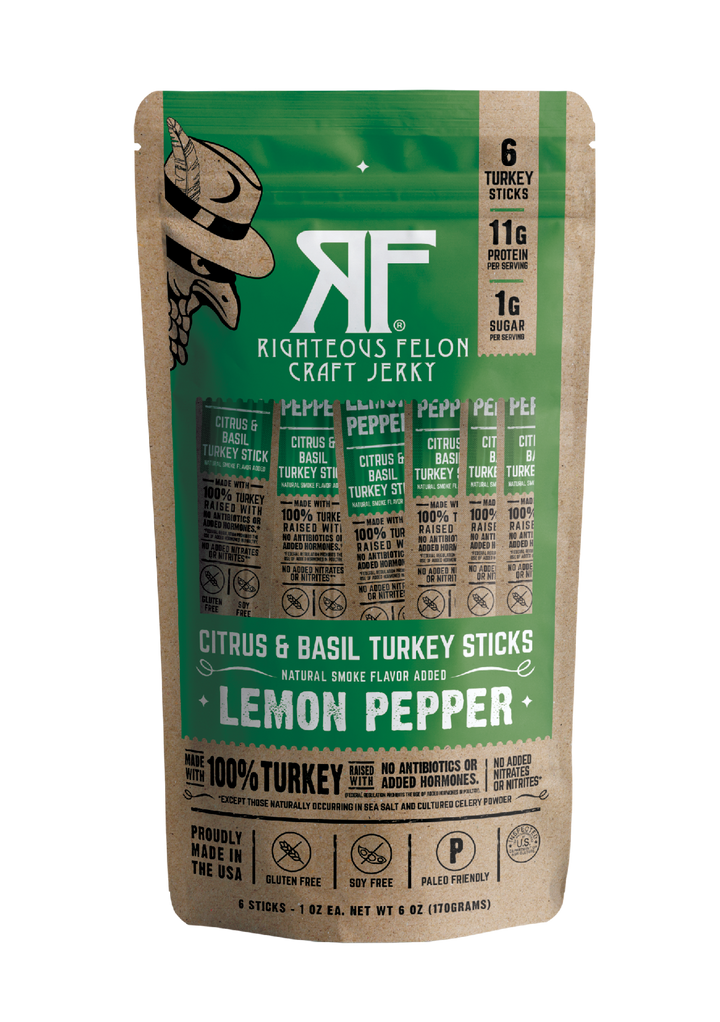 Righteous Felon Lemon Pepper Turkey Stick Multipack Pouch 6oz (8ct)