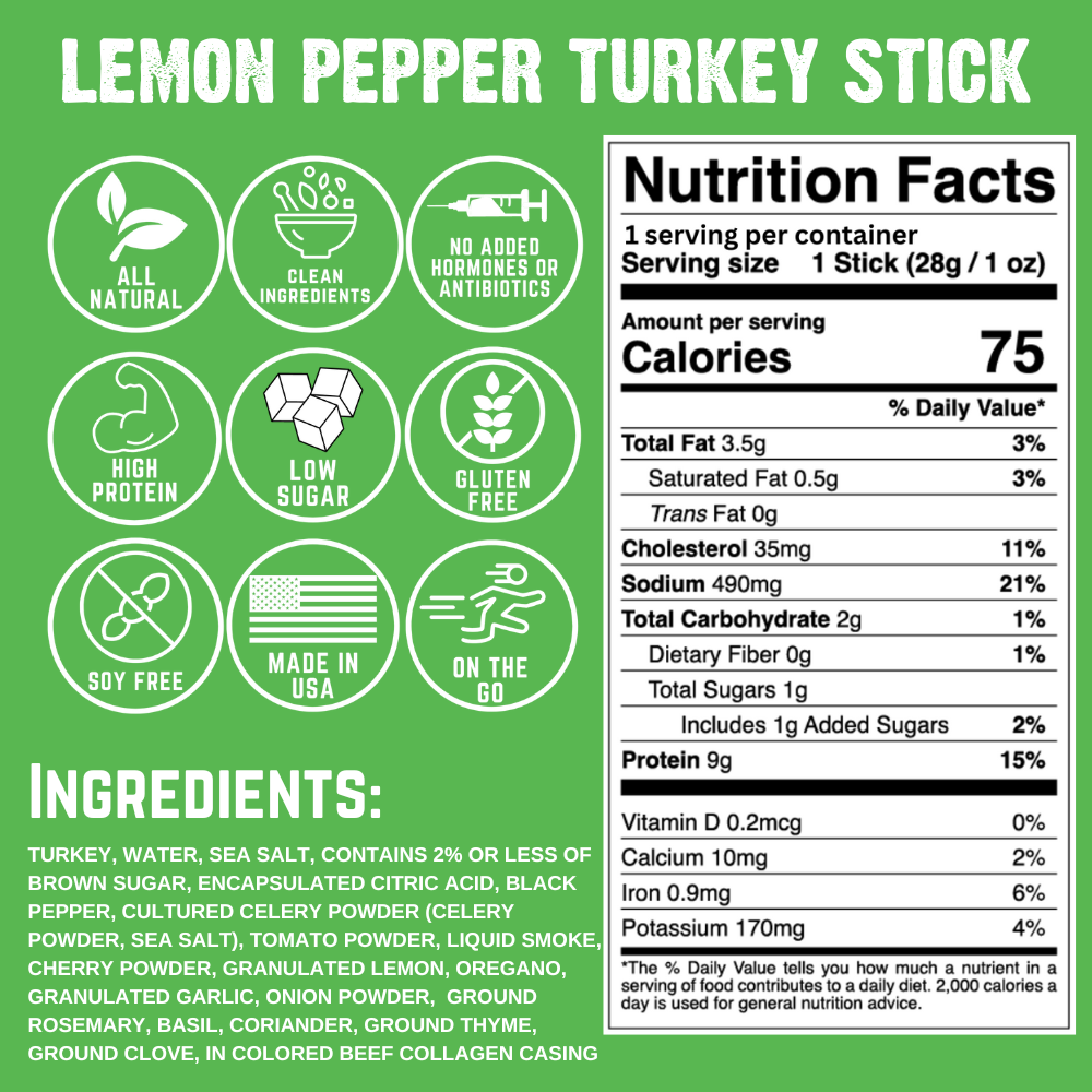 lemon pepper turkey sticks nutrition & ingredients