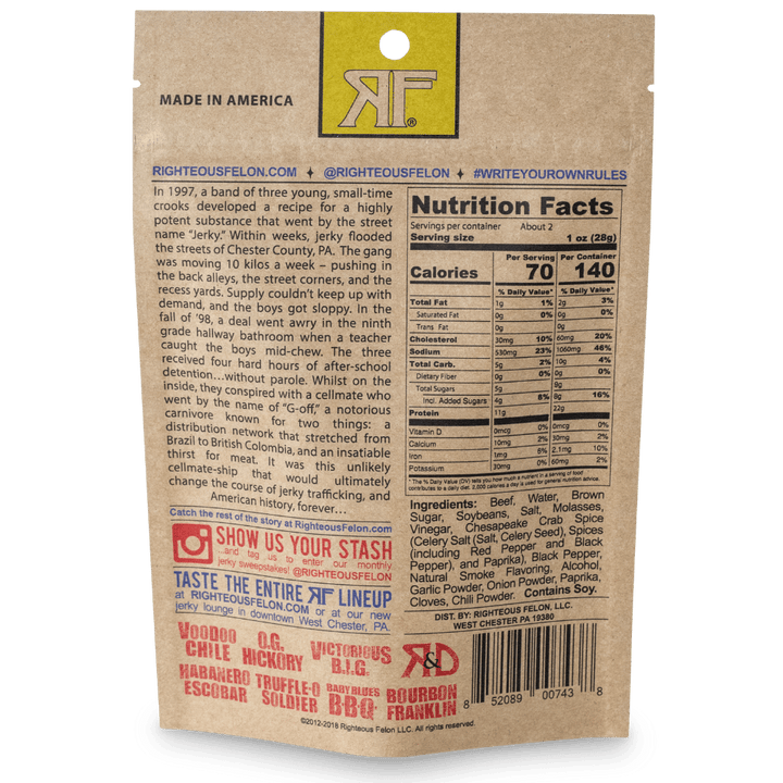 Righteous Felon Maryland Monroe Crab Spice Beef Jerky 2oz (8ct)