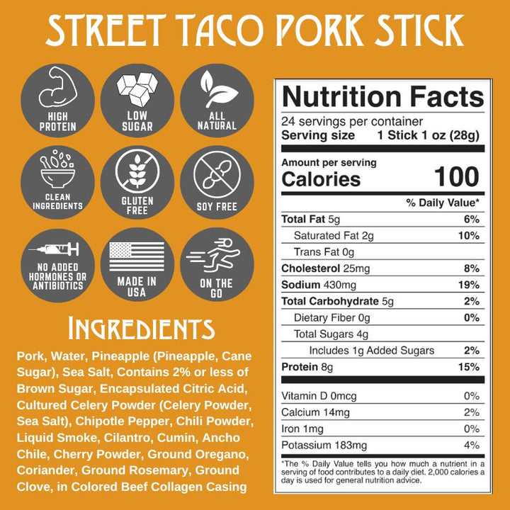 6ct Pouch RF Street Taco Pork Stick 1oz (8ct)