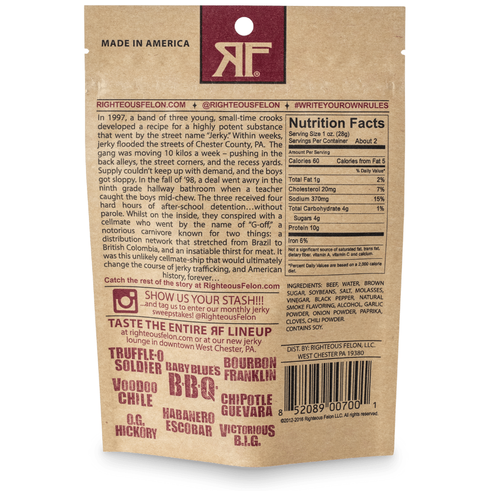 Righteous Felon O.G. Hickory Beef Jerky 2oz (8ct)