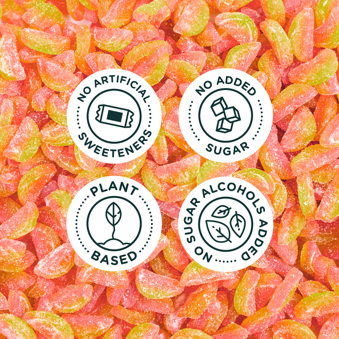 SmartSweets Sourmelon Bites 1.8oz (12ct) nutritional callouts: no added sugar, plant based