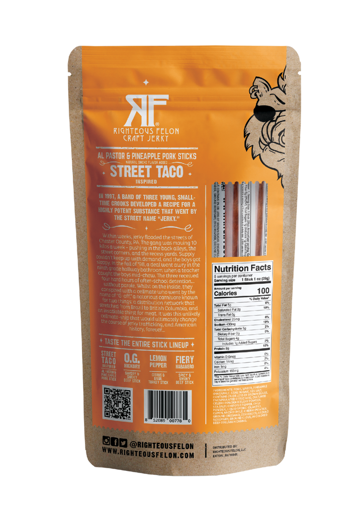 Righteous Felon Street Taco Pork Stick Multipack Pouch 6oz (8ct)