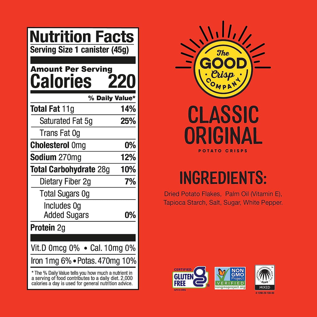 The Good Crisp Original Potato Crisps Grab & Go Can 1.6oz (12ct) nutrition & ingredients