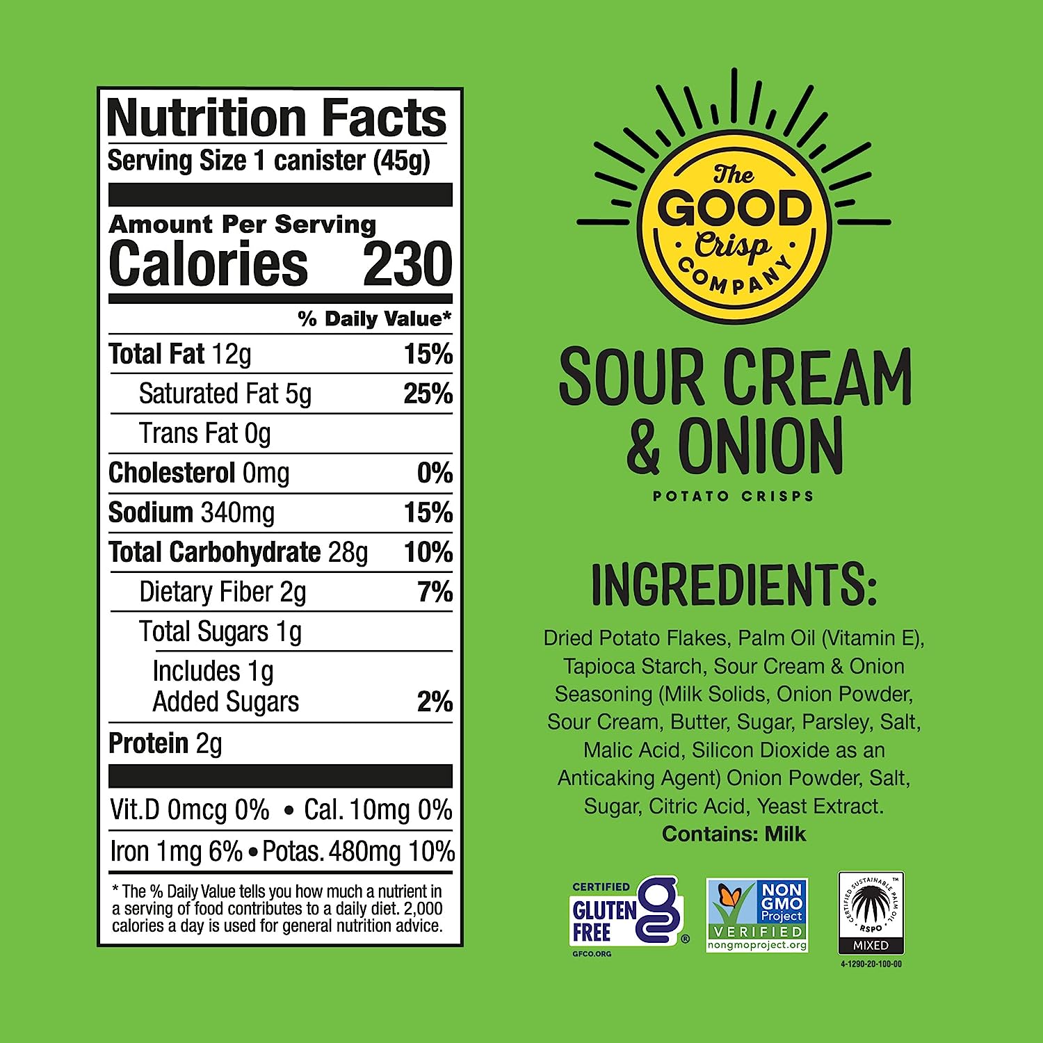 The Good Crisp Sour Cream & Onion Potato Crisps Grab & Go Can 1.6