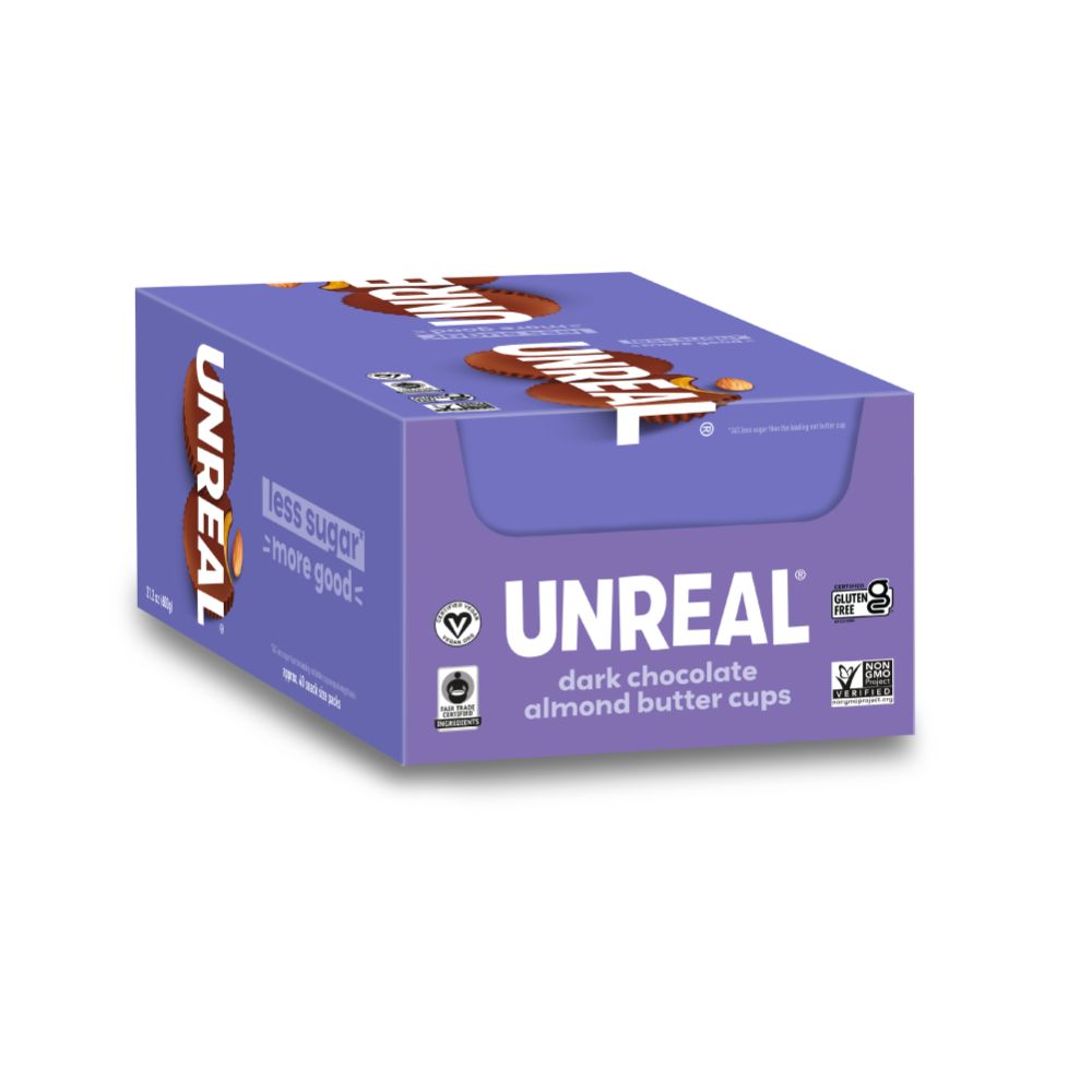 Closed case UnReal Mini Dark Chocolate Almond Butter Cups 0.5oz 