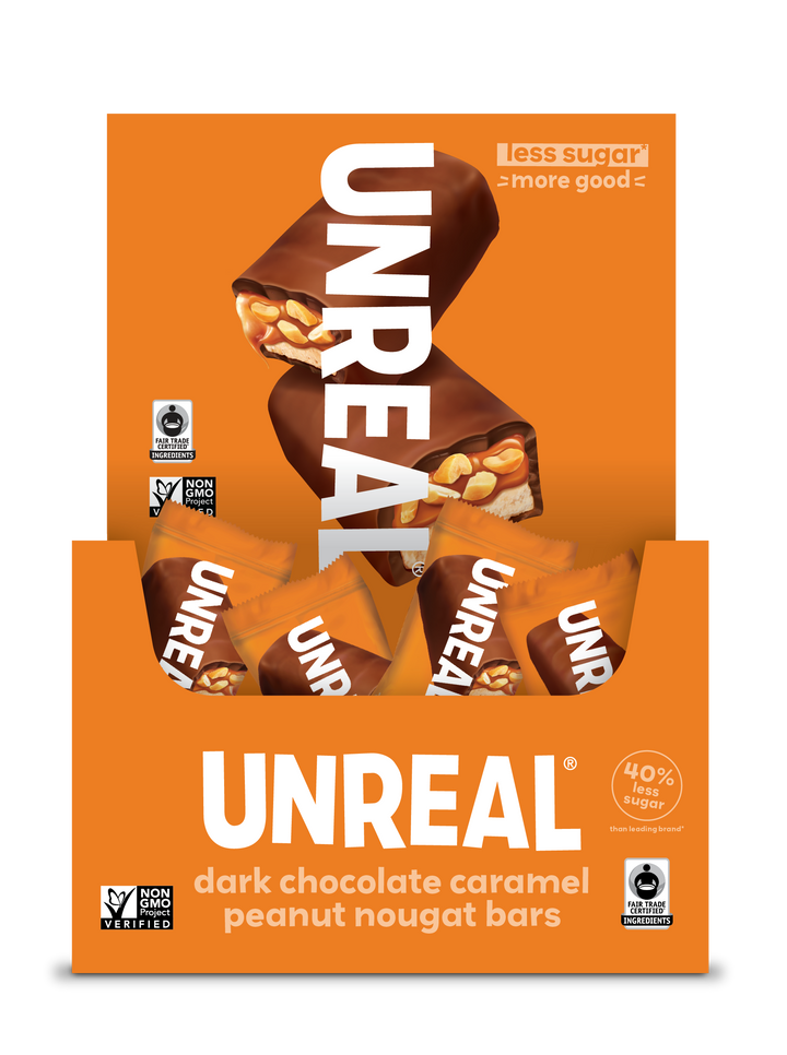 UnReal Mini Bites Dark Chocolate Caramel Peanut Nougat Bars 0.5oz (30ct)