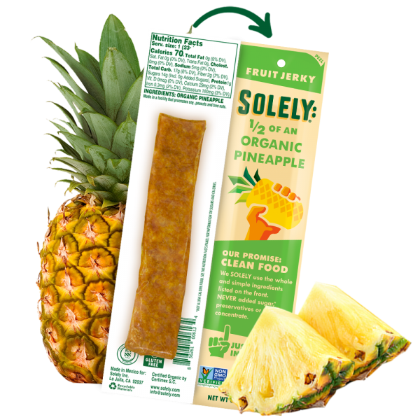 Solely Organic Pineapple Fruit Jerky Strip 0.8oz (12ct)